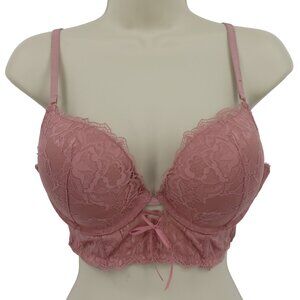 Secret Possessions 34C Pink Flower Lace Underwire Padded Push Up Longline Bra